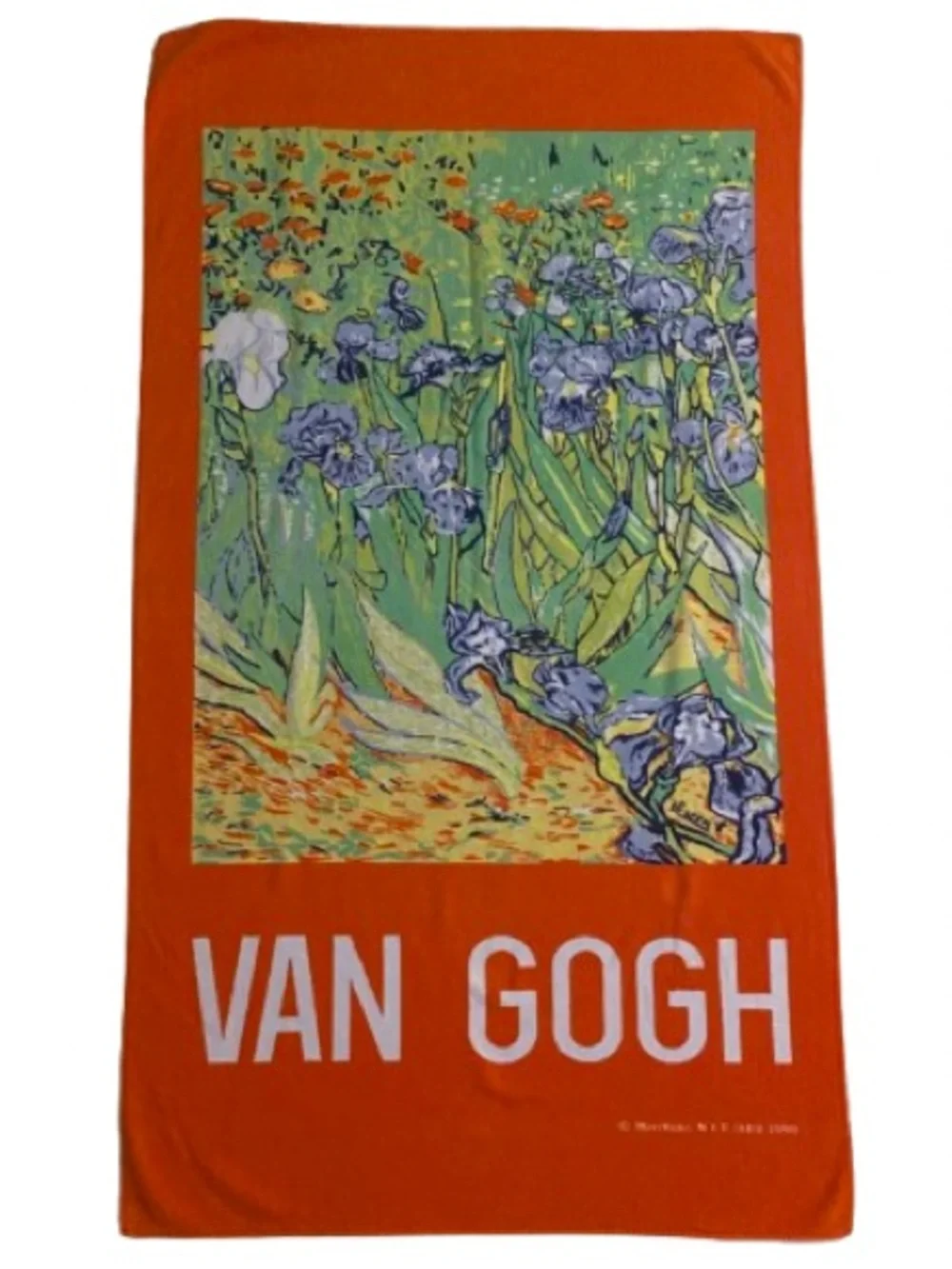 Vintage 1990 Hilasal Van Gogh Iris Design Art Beach Towel 31” x 56” Bold Orange